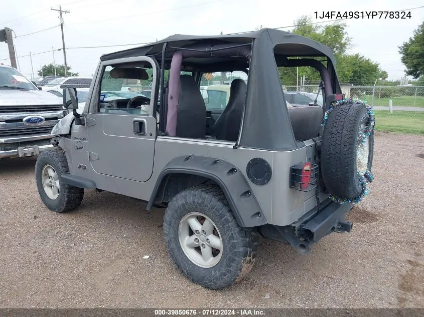 2000 Jeep Wrangler Sport VIN: 1J4FA49S1YP778324 Lot: 39850676