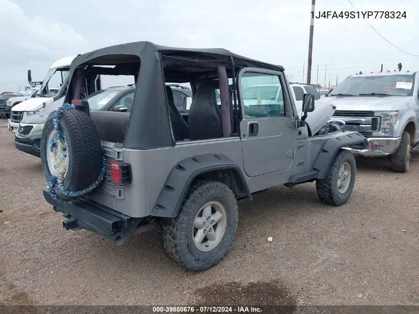 2000 Jeep Wrangler Sport VIN: 1J4FA49S1YP778324 Lot: 39850676