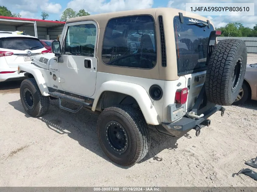 2000 Jeep Wrangler Sahara VIN: 1J4FA59S0YP803610 Lot: 39857388