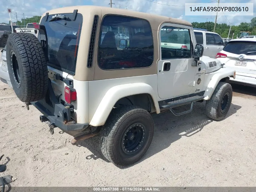 2000 Jeep Wrangler Sahara VIN: 1J4FA59S0YP803610 Lot: 39857388