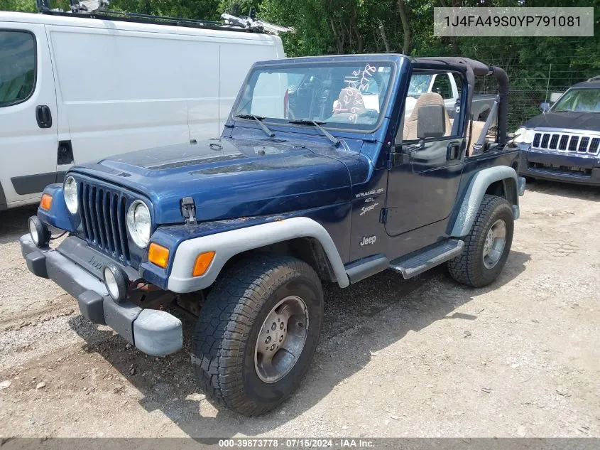 2000 Jeep Wrangler Sport VIN: 1J4FA49S0YP791081 Lot: 39873778