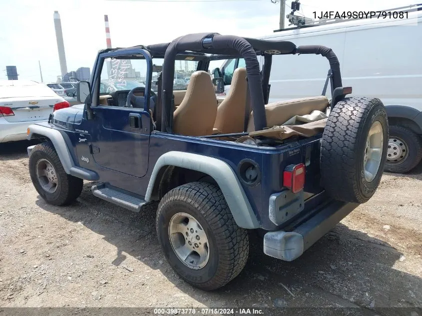 1J4FA49S0YP791081 2000 Jeep Wrangler Sport