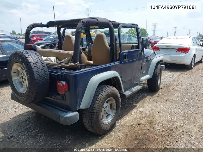 2000 Jeep Wrangler Sport VIN: 1J4FA49S0YP791081 Lot: 39873778