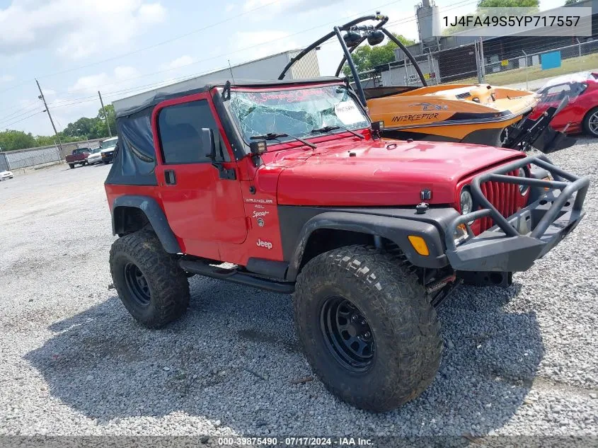 2000 Jeep Wrangler Sport VIN: 1J4FA49S5YP717557 Lot: 39875490