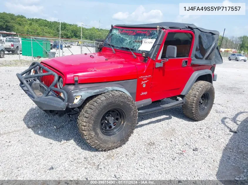 2000 Jeep Wrangler Sport VIN: 1J4FA49S5YP717557 Lot: 39875490