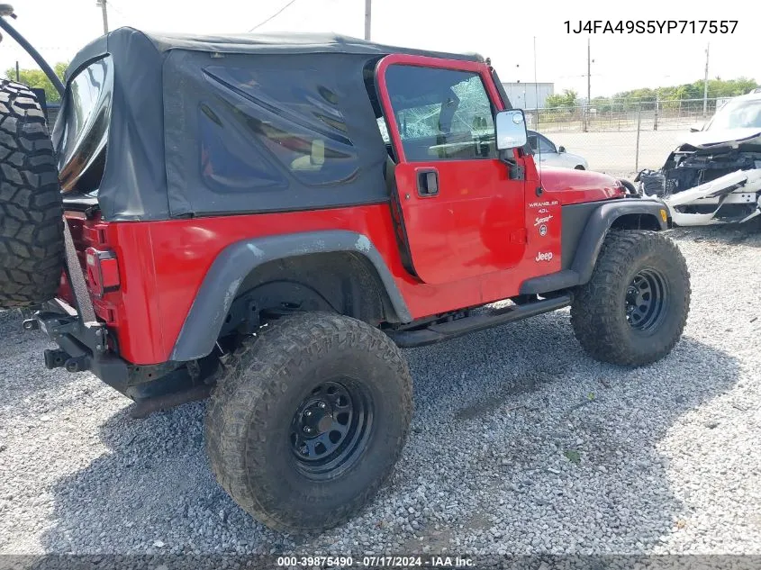 2000 Jeep Wrangler Sport VIN: 1J4FA49S5YP717557 Lot: 39875490