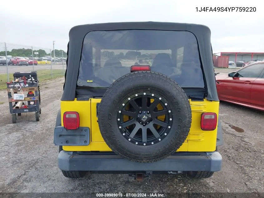 1J4FA49S4YP759220 2000 Jeep Wrangler Sport