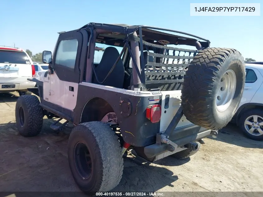 2000 Jeep Wrangler Se VIN: 1J4FA29P7YP717429 Lot: 40197535