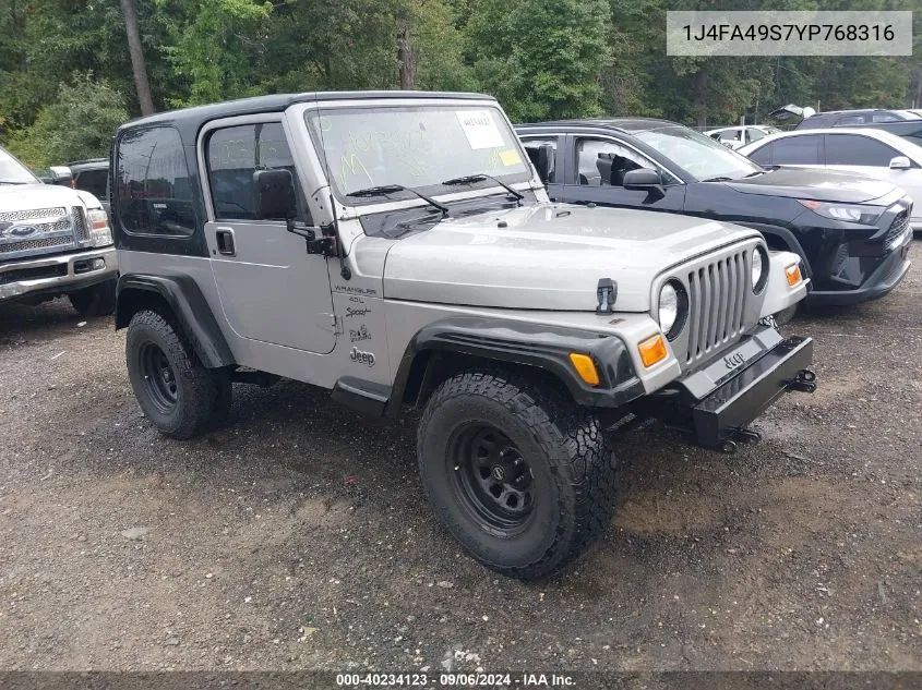 2000 Jeep Wrangler Sport VIN: 1J4FA49S7YP768316 Lot: 40234123