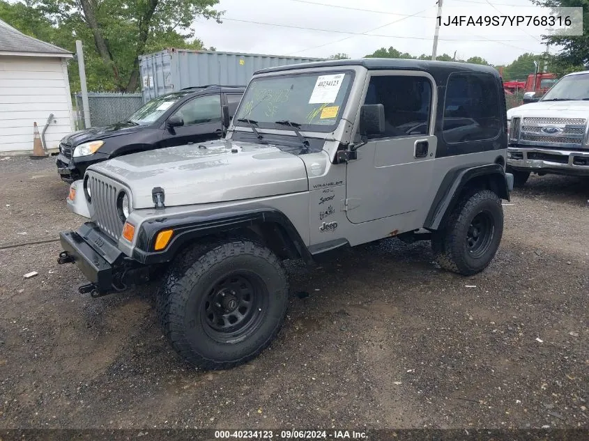 1J4FA49S7YP768316 2000 Jeep Wrangler Sport