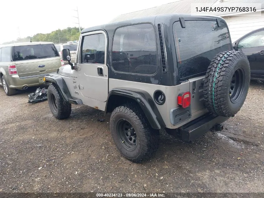 2000 Jeep Wrangler Sport VIN: 1J4FA49S7YP768316 Lot: 40234123