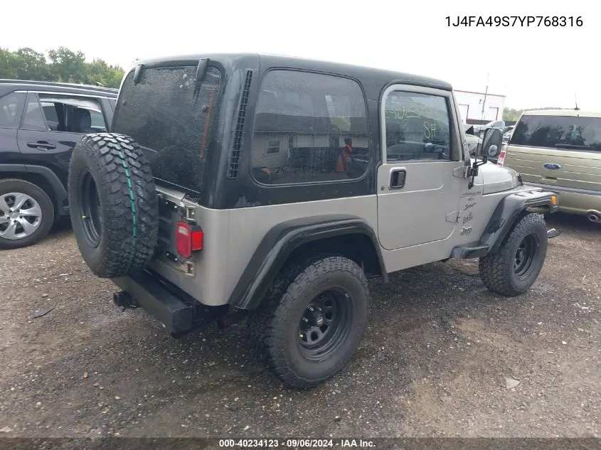 1J4FA49S7YP768316 2000 Jeep Wrangler Sport