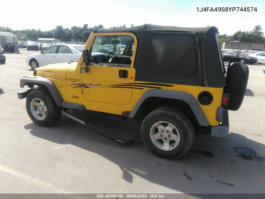 2000 Jeep Wrangler Sport VIN: 1J4FA49S8YP744574 Lot: 40309100