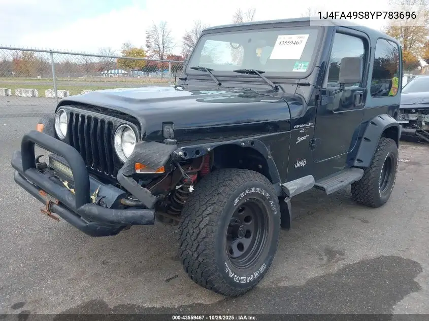 1J4FA49S8YP783696 2000 Jeep Wrangler Sport