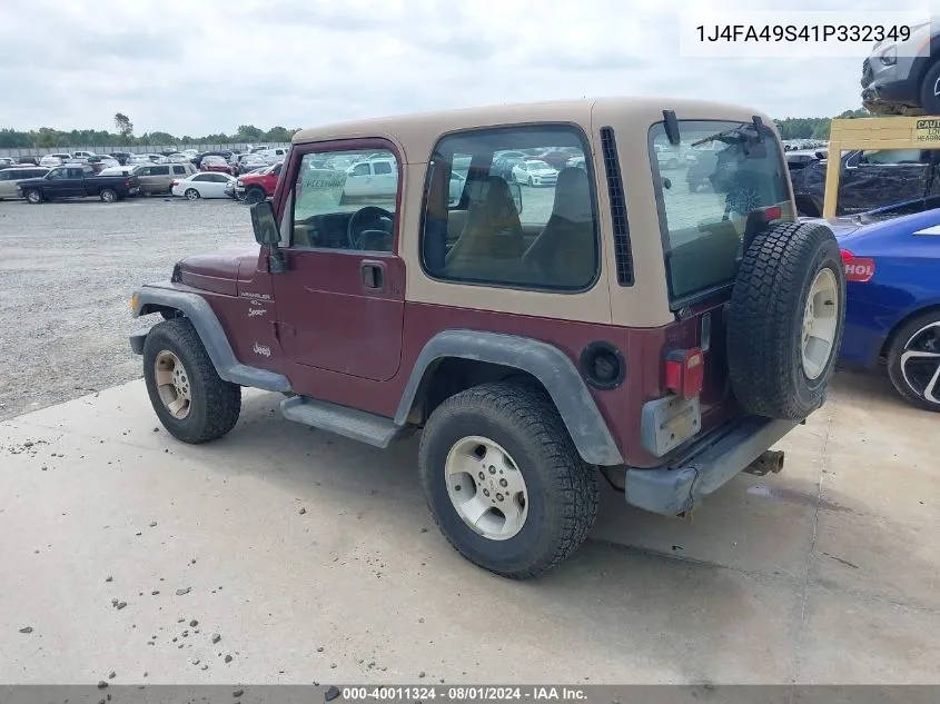 2001 Jeep Wrangler / Tj Sport VIN: 1J4FA49S41P332349 Lot: 40011324