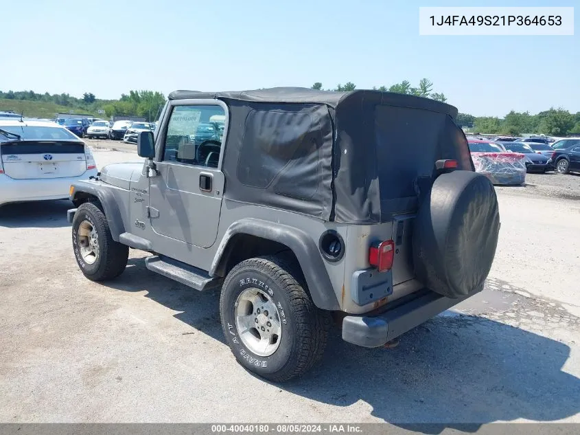 2001 Jeep Wrangler Sport VIN: 1J4FA49S21P364653 Lot: 40040180