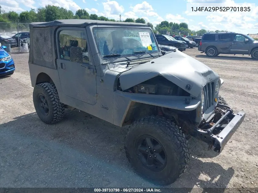 2002 Jeep Wrangler Se VIN: 1J4FA29P52P701835 Lot: 39733798