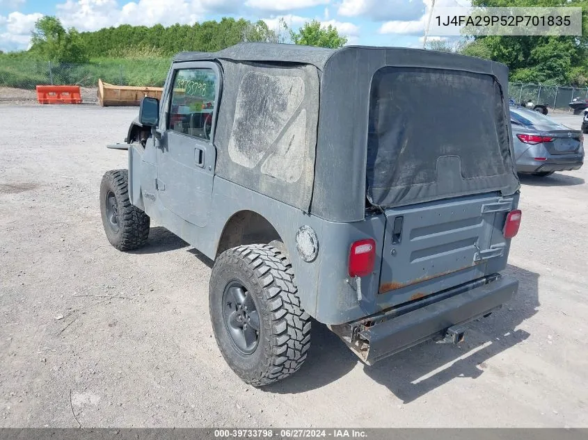 2002 Jeep Wrangler Se VIN: 1J4FA29P52P701835 Lot: 39733798