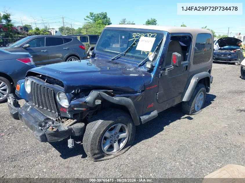 2002 Jeep Wrangler / Tj Se VIN: 1J4FA29P72P734478 Lot: 39765473