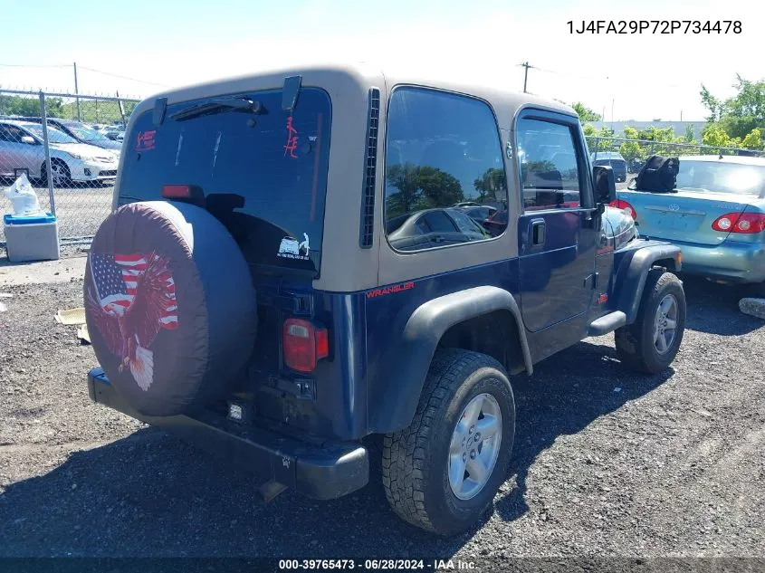 2002 Jeep Wrangler / Tj Se VIN: 1J4FA29P72P734478 Lot: 39765473