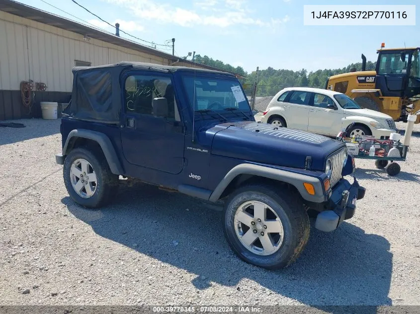 2002 Jeep Wrangler X VIN: 1J4FA39S72P770116 Lot: 39778345