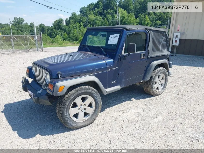 2002 Jeep Wrangler X VIN: 1J4FA39S72P770116 Lot: 39778345