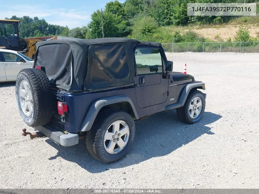 1J4FA39S72P770116 2002 Jeep Wrangler X