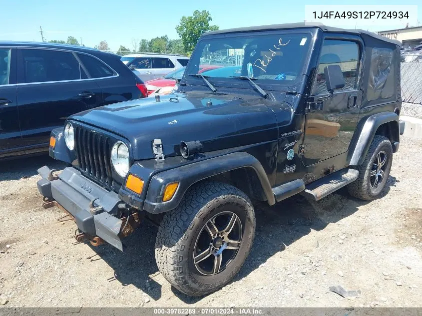 2002 Jeep Wrangler Sport VIN: 1J4FA49S12P724934 Lot: 39782289