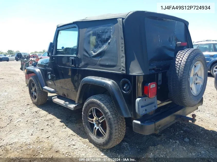 2002 Jeep Wrangler Sport VIN: 1J4FA49S12P724934 Lot: 39782289