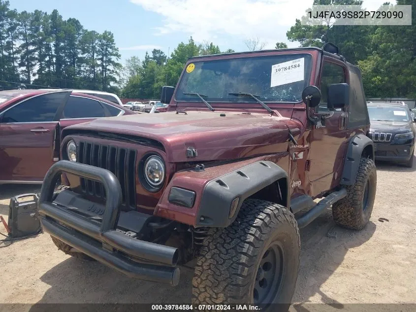 2002 Jeep Wrangler X VIN: 1J4FA39S82P729090 Lot: 39784584