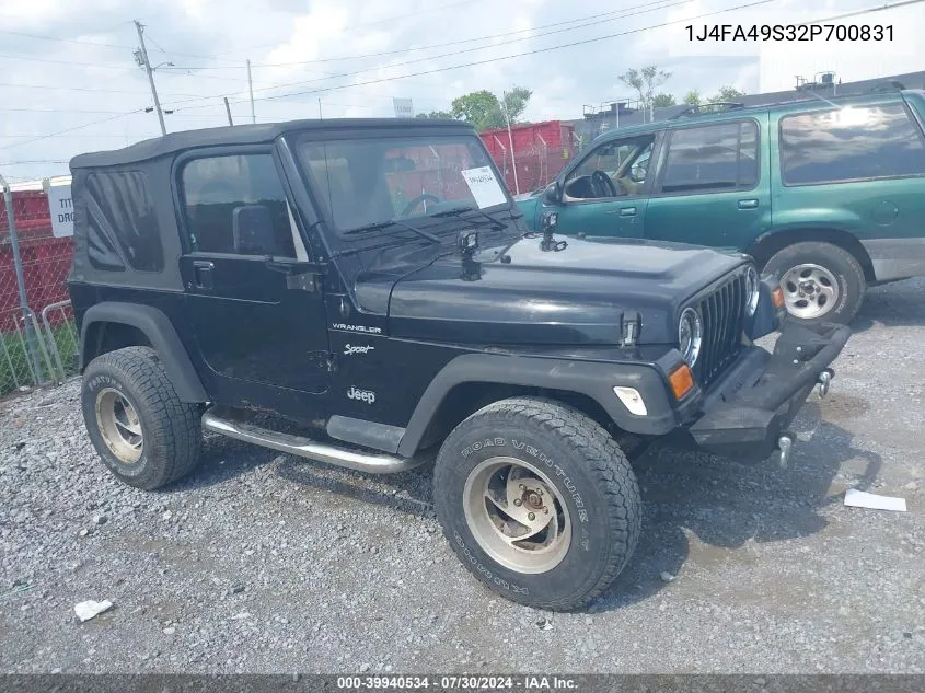 2002 Jeep Wrangler Sport VIN: 1J4FA49S32P700831 Lot: 39940534