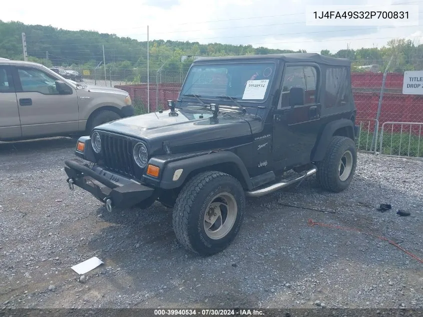 2002 Jeep Wrangler Sport VIN: 1J4FA49S32P700831 Lot: 39940534