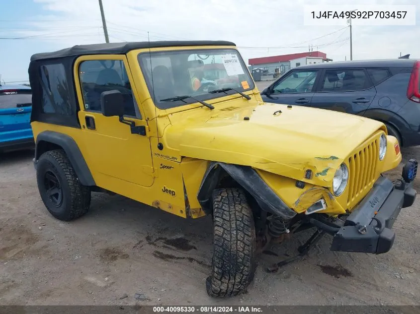 2002 Jeep Wrangler Sport VIN: 1J4FA49S92P703457 Lot: 40095330