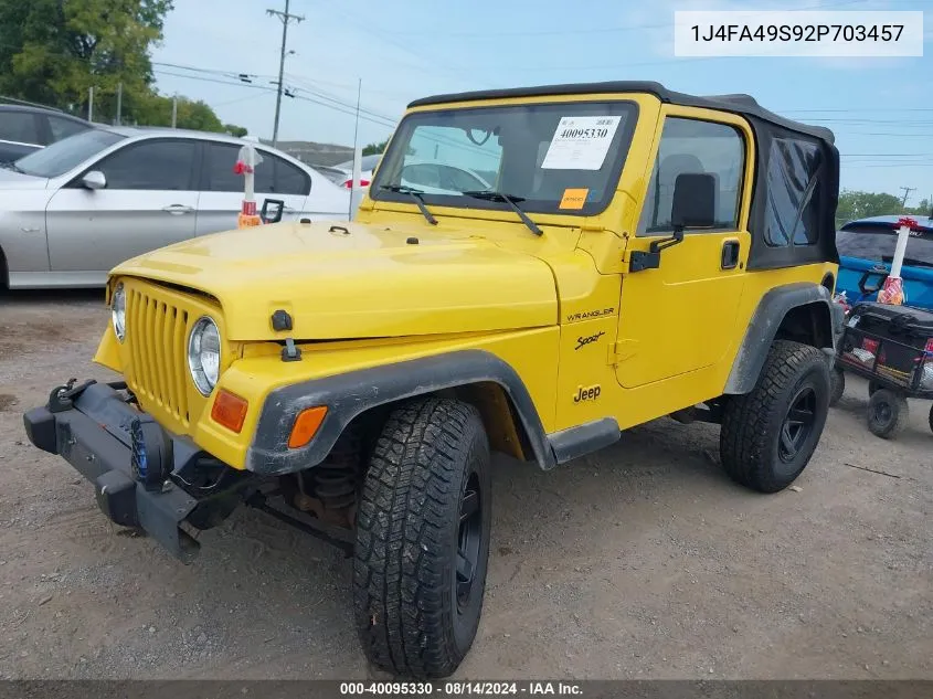 2002 Jeep Wrangler Sport VIN: 1J4FA49S92P703457 Lot: 40095330