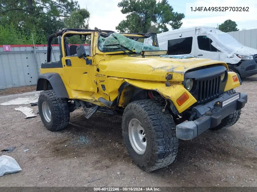 2002 Jeep Wrangler / Tj Sport VIN: 1J4FA49S52P703262 Lot: 40122246