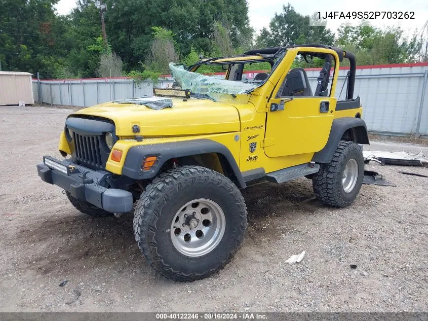 2002 Jeep Wrangler / Tj Sport VIN: 1J4FA49S52P703262 Lot: 40122246