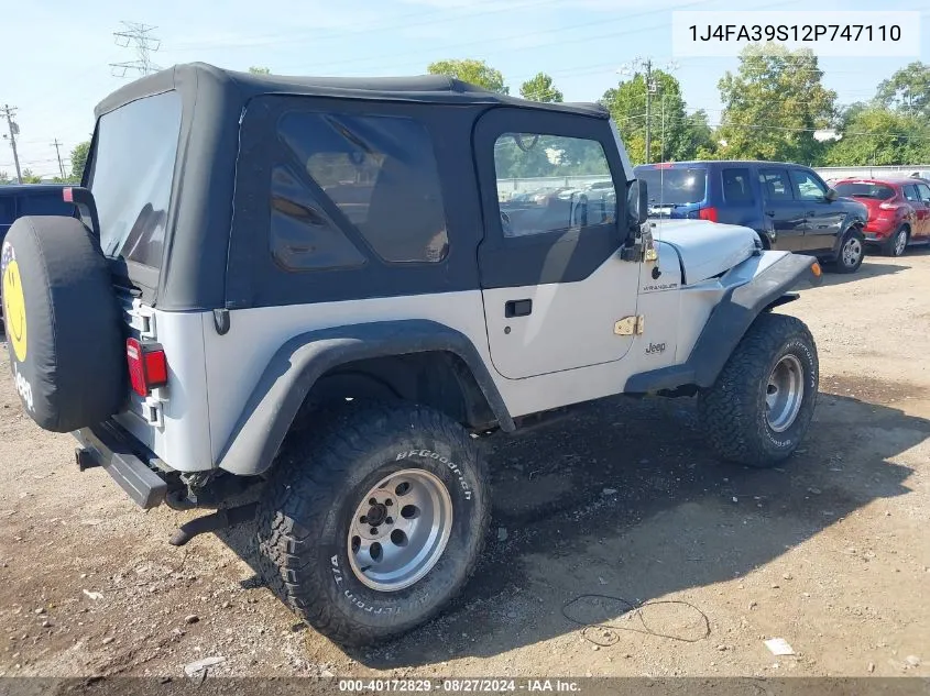 2002 Jeep Wrangler X VIN: 1J4FA39S12P747110 Lot: 40172829