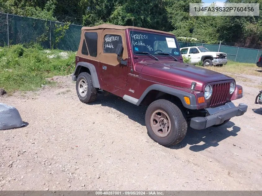 2002 Jeep Wrangler X VIN: 1J4FA39S32P760456 Lot: 40287001