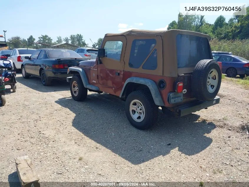 2002 Jeep Wrangler X VIN: 1J4FA39S32P760456 Lot: 40287001