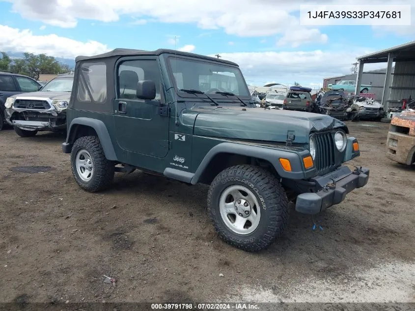 2003 Jeep Wrangler X VIN: 1J4FA39S33P347681 Lot: 39791798