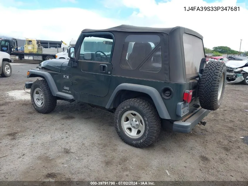 2003 Jeep Wrangler X VIN: 1J4FA39S33P347681 Lot: 39791798