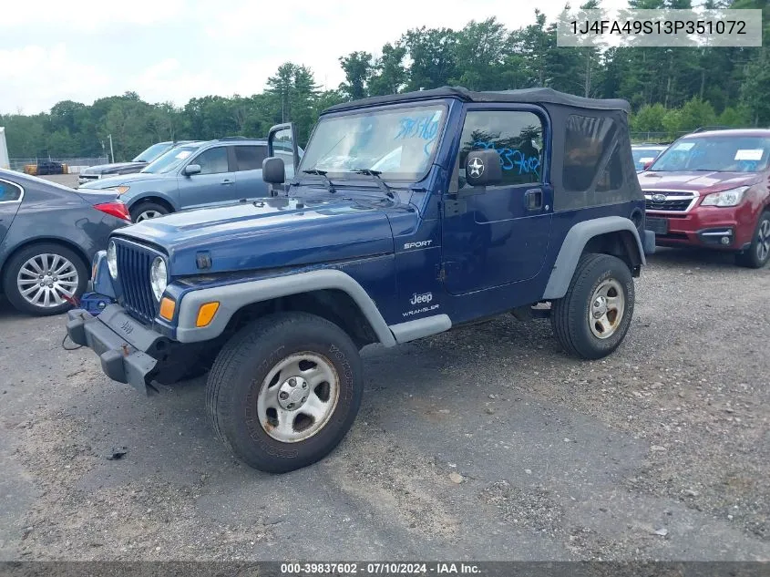 1J4FA49S13P351072 2003 Jeep Wrangler Sport