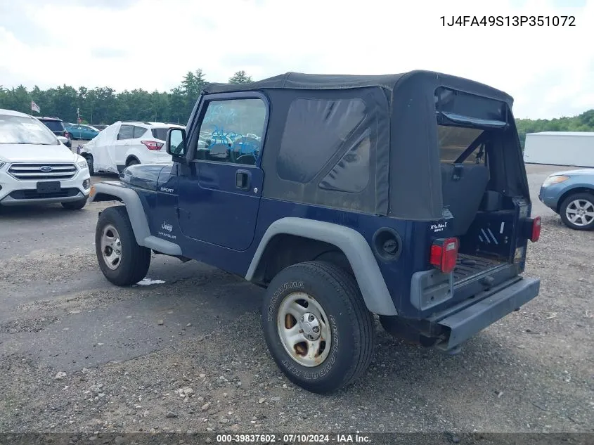 1J4FA49S13P351072 2003 Jeep Wrangler Sport