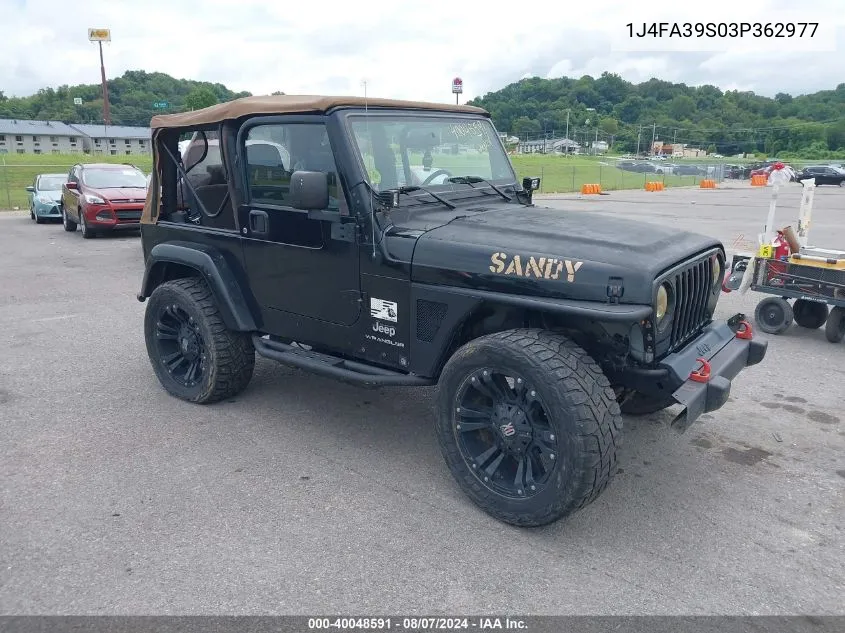 2003 Jeep Wrangler X VIN: 1J4FA39S03P362977 Lot: 40048591