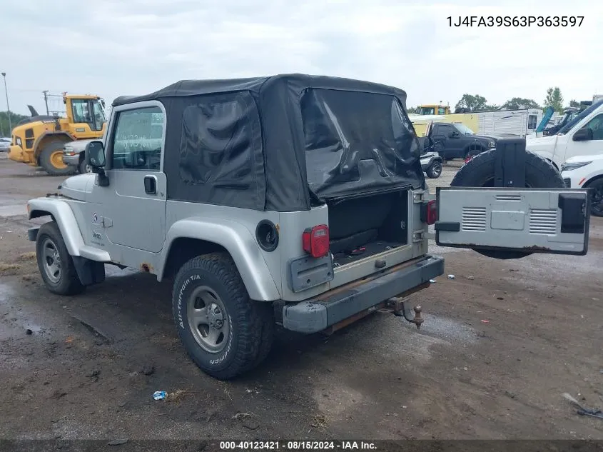 2003 Jeep Wrangler X VIN: 1J4FA39S63P363597 Lot: 40123421