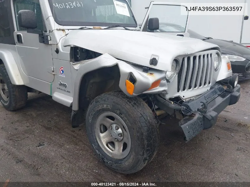 2003 Jeep Wrangler X VIN: 1J4FA39S63P363597 Lot: 40123421