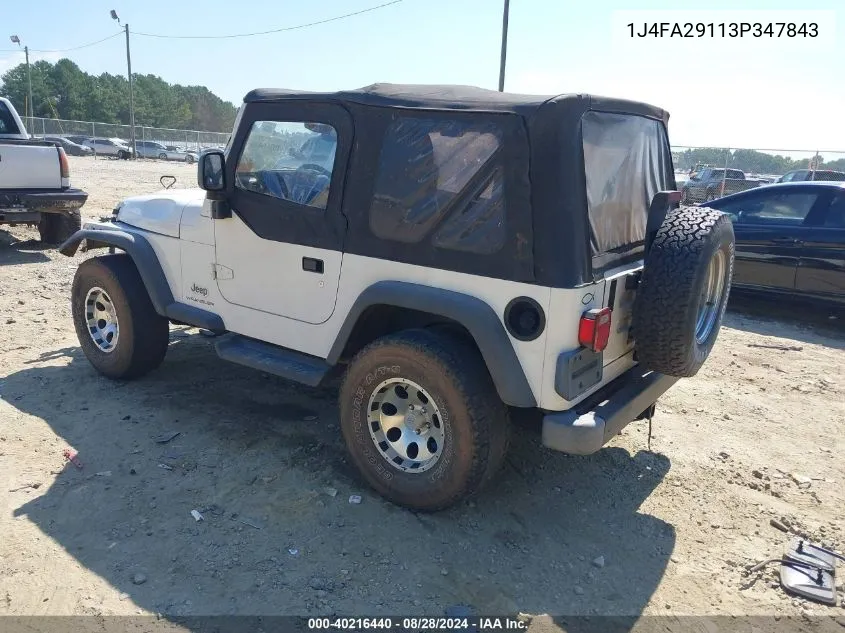 2003 Jeep Wrangler Se VIN: 1J4FA29113P347843 Lot: 40216440