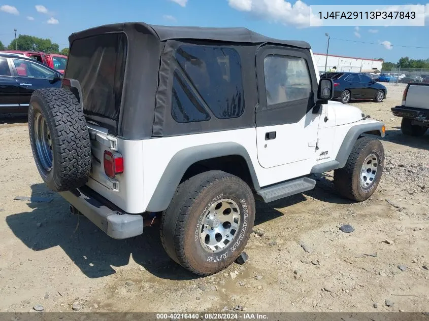 2003 Jeep Wrangler Se VIN: 1J4FA29113P347843 Lot: 40216440