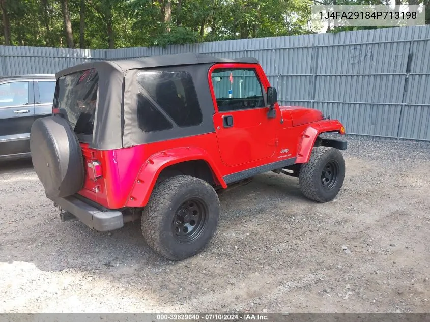 2004 Jeep Wrangler Se VIN: 1J4FA29184P713198 Lot: 39829640