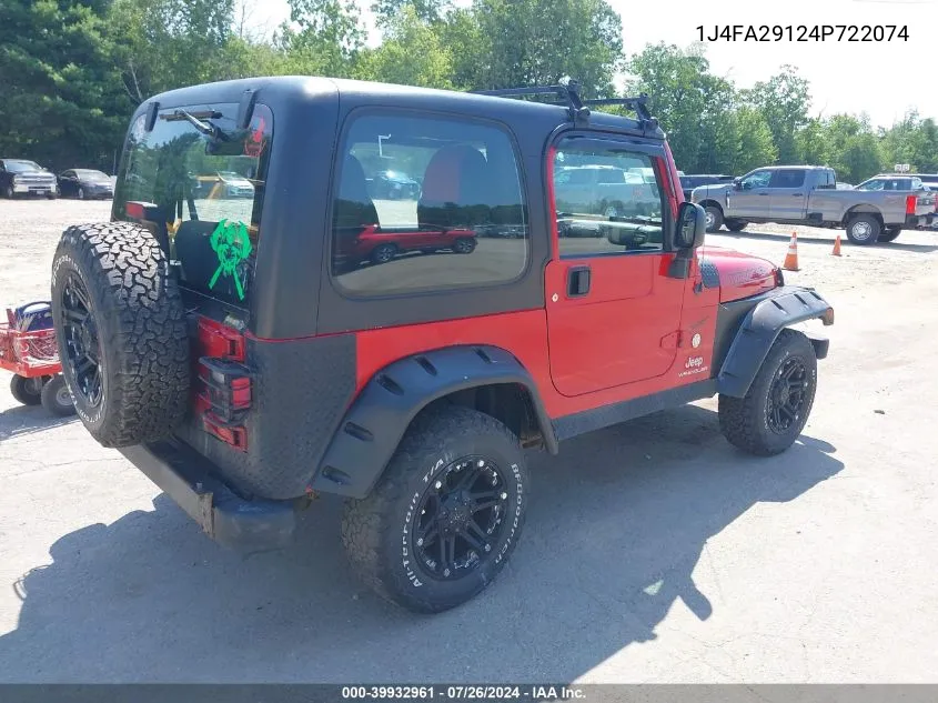 2004 Jeep Wrangler Se VIN: 1J4FA29124P722074 Lot: 39932961